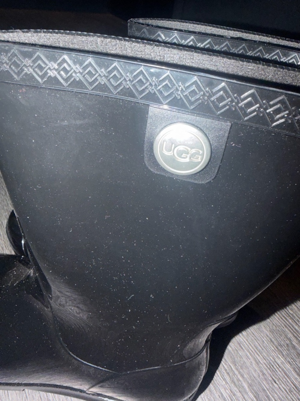 UGG Black Glossy Mid-Calf Rain Boot with Logo Button - Picture 3 of 5